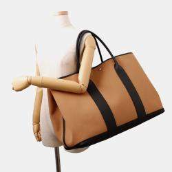 Pre Owned Hermes Garden Party Dune/Black Toile H Negonda Leather Size Gm