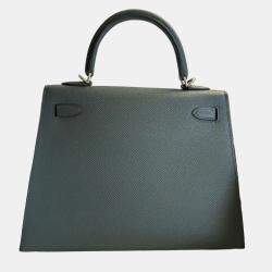 Pre Owned Hermes Kelly 25 Vert Mangrove Epsom Leather Bag