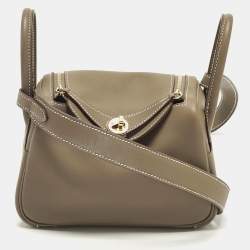 Pre Owned Hermès Lindy Mini Gold Finish Etoupe Swift Leather Shoulder Bag