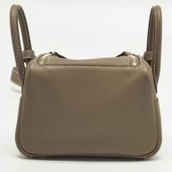 Pre Owned Hermès Lindy Mini Gold Finish Etoupe Swift Leather Shoulder Bag