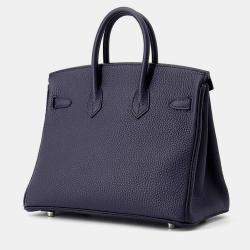 Pre Owned Hermes Birkin Blue Nuit Togo Leather Size 25