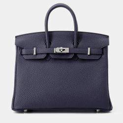 Pre Owned Hermes Birkin Blue Nuit Togo Leather Size 25