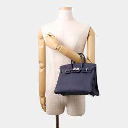 Pre Owned Hermes Birkin Blue Nuit Togo Leather Size 25