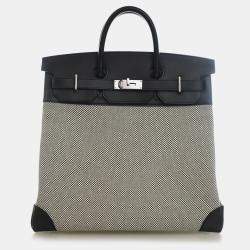 Pre Owned Hermes Haut a Courroies Birkin 40 Noir Criss Cross Toile Evercolor Leather Top Handle Bag