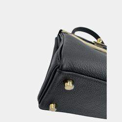 Pre Owned Hermes Kelly 25 Noir Togo Calfskin Leather Top Handle Bag