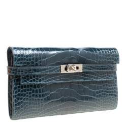 Pre Owned Hermes Royal Blue Alligator Long Kelly Wallet