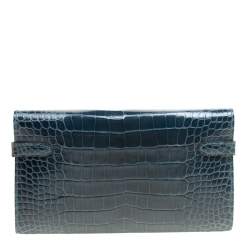 Pre Owned Hermes Royal Blue Alligator Long Kelly Wallet