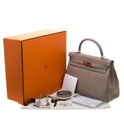 Pre Owned Hermes Gris Tourterelle Togo Leather Palladium Hardware Kelly Retourne 32 Bag