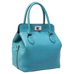Pre Owned Hermes Aqua Swift Leather Palladium Hardware Toolbox 20 Satchel