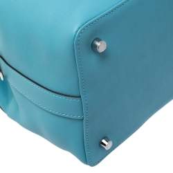 Pre Owned Hermes Aqua Swift Leather Palladium Hardware Toolbox 20 Satchel