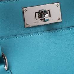 Pre Owned Hermes Aqua Swift Leather Palladium Hardware Toolbox 20 Satchel