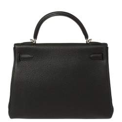 Hermes Black Togo Leather Palladium Hardware Kelly Retourne 32 Bag
