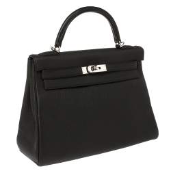 Hermes Black Togo Leather Palladium Hardware Kelly Retourne 32 Bag