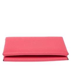 مملوكة مسبقًا Hermes Rose Azalee Epsom Leather Calvi Card Holder 