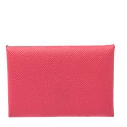 مملوكة مسبقًا Hermes Rose Azalee Epsom Leather Calvi Card Holder 