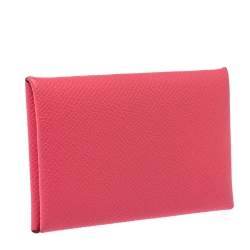 مم لوكة مسبقًا Hermes Rose Azalee Epsom Leather Calvi Card Holder 