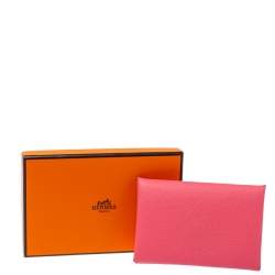 مملوكة مسبقًا Hermes Rose Azalee Epsom Leather Calvi Card Holder 