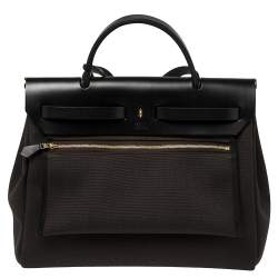 Pre Owned Hermes Black/Ebene Canvas and Leather Herbag Zip 31 Bag