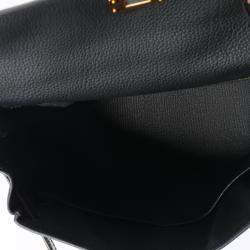 Hermes Black Togo Leather Niloticus Crocodile Kelly Retourne 28 Bag