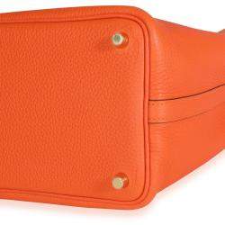 Pre Owned Hermes Feu/Orange Clemence Leather Picotin Lock 18 Bag