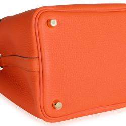 Pre Owned Hermes Feu/Orange Clemence Leather Picotin Lock 18 Bag