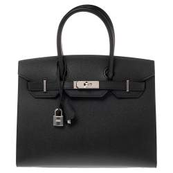 Pre Owned Hermes Noir Epsom Leather Palladium Plated Birkin Sellier 30 Bag
