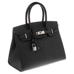 Pre Owned Hermes Noir Epsom Leather Palladium Plated Birkin Sellier 30 Bag