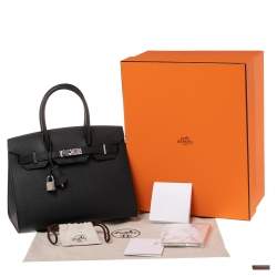 Pre Owned Hermes Noir Epsom Leather Palladium Plated Birkin Sellier 30 Bag