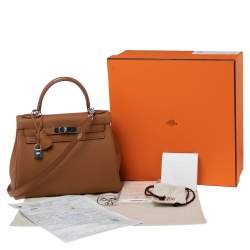 Hermes Gold Crocodile and Togo Leather Palladium Plated Kelly Touch Retourne 28 Bag