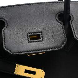 Hermes Black Calf Leather Gold Hardware Birkin 30 Bag
