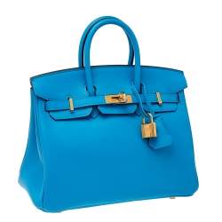Hermes Blue Frida Swift Leather Gold Hardware Birkin 25 Bag 