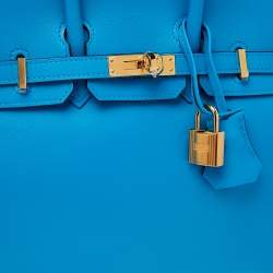 Hermes Blue Frida Swift Leather Gold Hardware Birkin 25 Bag 