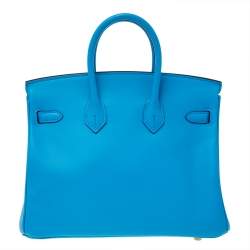 Hermes Blue Frida Swift Leather Gold Hardware Birkin 25 Bag 