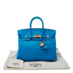 Hermes Blue Frida Swift Leather Gold Hardware Birkin 25 Bag 
