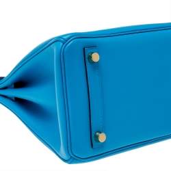 Hermes Blue Frida Swift Leather Gold Hardware Birkin 25 Bag 
