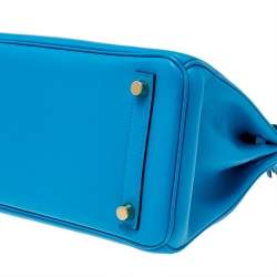 Hermes Blue Frida Swift Leather Gold Hardware Birkin 25 Bag 