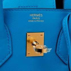 Hermes Blue Frida Swift Leather Gold Hardware Birkin 25 Bag 