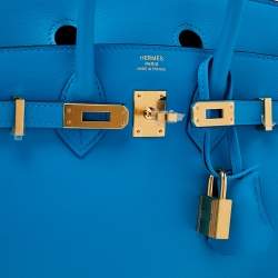 Hermes Blue Frida Swift Leather Gold Hardware Birkin 25 Bag 