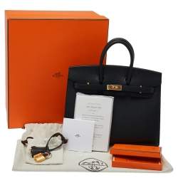 Hermes Black Epsom Leather Gold Plated Birkin Sellier 25 Bag
