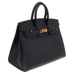 Hermes Black Epsom Leather Gold Plated Birkin Sellier 25 Bag