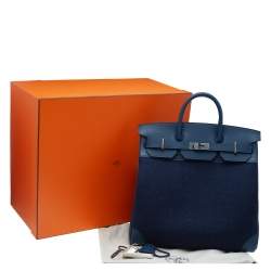 Pre Owned Hermes Blue De Presse/Blue Royale Vache Liegee Leather and Wool Palladium Hardware HAC Birkin 40 Bag