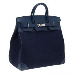 Pre Owned Hermes Blue De Presse/Blue Royale Vache Liegee Leather and Wool Palladium Hardware HAC Birkin 40 Bag