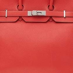 Pre Owned Hermes Rose Azalee Clemence Leather Palladium Plated Birkin 35 Bag 