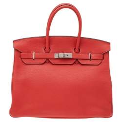 Pre Owned Hermes Rose Azalee Clemence Leather Palladium Plated Birkin 35 Bag 