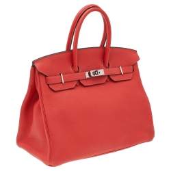 Pre Owned Hermes Rose Azalee Clemence Leather Palladium Plated Birkin 35 Bag 