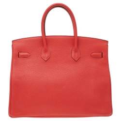 Pre Owned Hermes Rose Azalee Clemence Leather Palladium Plated Birkin 35 Bag 