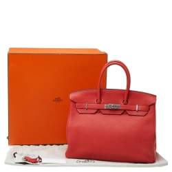 Pre Owned Hermes Rose Azalee Clemence Leather Palladium Plated Birkin 35 Bag 