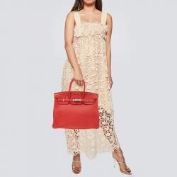 Pre Owned Hermes Rose Azalee Clemence Leather Palladium Plated Birkin 35 Bag 