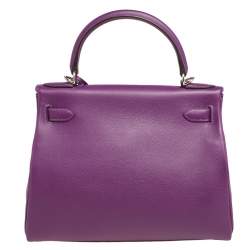 Pre Owned Hermes Anemone Evercolor Leather Palladium Plated Kelly Retourne 28 Bag