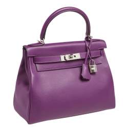 Pre Owned Hermes Anemone Evercolor Leather Palladium Plated Kelly Retourne 28 Bag